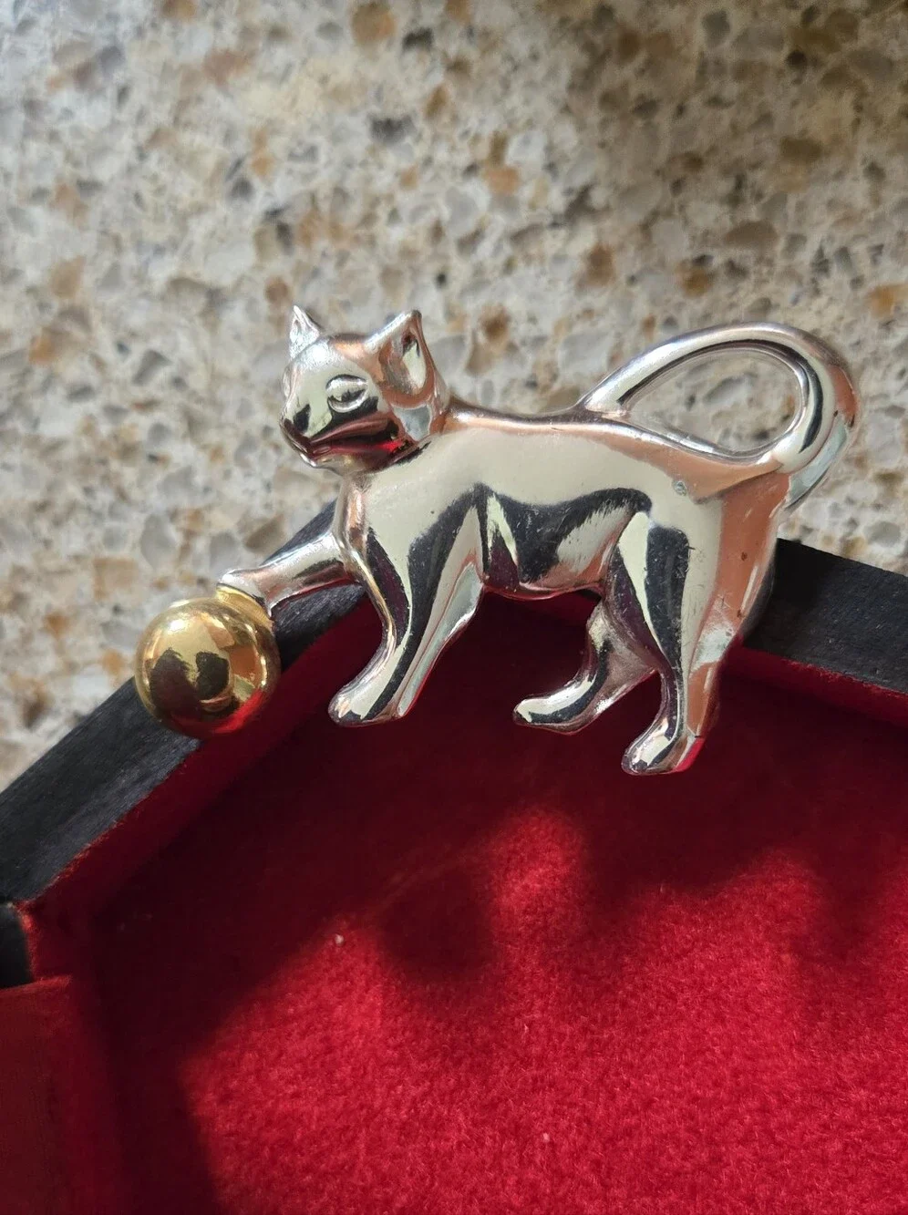 Cool Cat Brooch Silver Tone Cat With Gold Ball Brooch Cat Lady Jewelry
